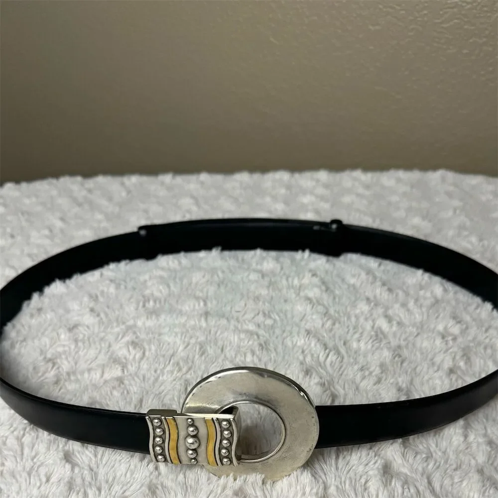 Chico's Vintage Black Leather Western Belt Silver Buckle Unisex M